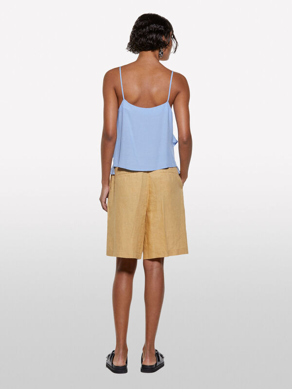 %100 Viskoz Fırfır Detaylı V Yaka Askılı Üst Kadın Mavi Bluz - 325P5LNTLH01J