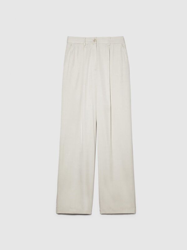 %100 VİSKOZ ÖNÜ PİLELİ GENİŞ PAÇA PANTOLON Kadın Gri Pantolon - 324P49NMLF057