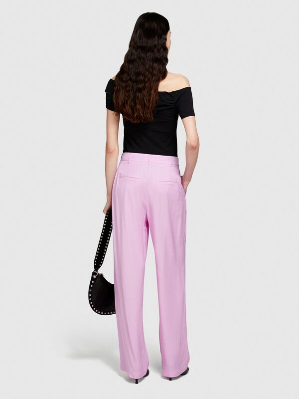 %100 VİSKOZ ÖNÜ PİLELİ GENİŞ PAÇA PANTOLON Kadın Sarı Pantolon - 324P49NMLF057