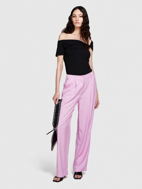 %100 VİSKOZ ÖNÜ PİLELİ GENİŞ PAÇA PANTOLON Kadın Sarı Pantolon - 324P49NMLF057