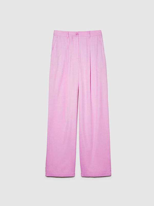 %100 VİSKOZ ÖNÜ PİLELİ GENİŞ PAÇA PANTOLON Kadın Sarı Pantolon - 324P49NMLF057