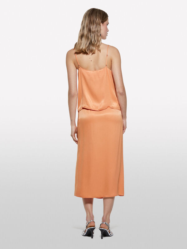 %100 Viskoz Saten Degaje Yaka Askılı Üst Kadın Turuncu Bluz - 325P52BZLH01N