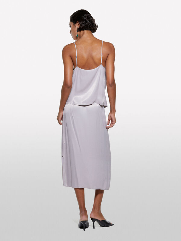 %100 Viskoz Saten Midi Etek Kadın Gri Etek - 325P42BZL002R