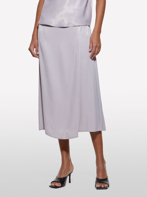 %100 Viskoz Saten Midi Etek Kadın Gri Etek - 325P42BZL002R