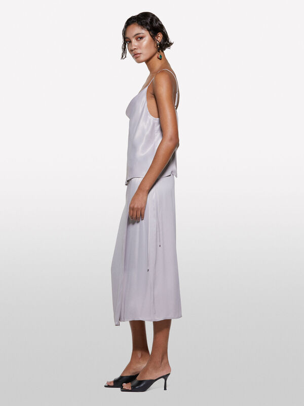 Sisley - %100 Viskoz Saten Midi Etek Kadın Gri Etek - 325P42BZL002R