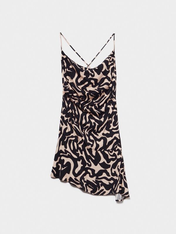 %100 Viskoz Tamamı Desenli Arkası Çapraz İnce Askılı Elbise Kadın Mavi Elbise - 324P4GIHLV05Y