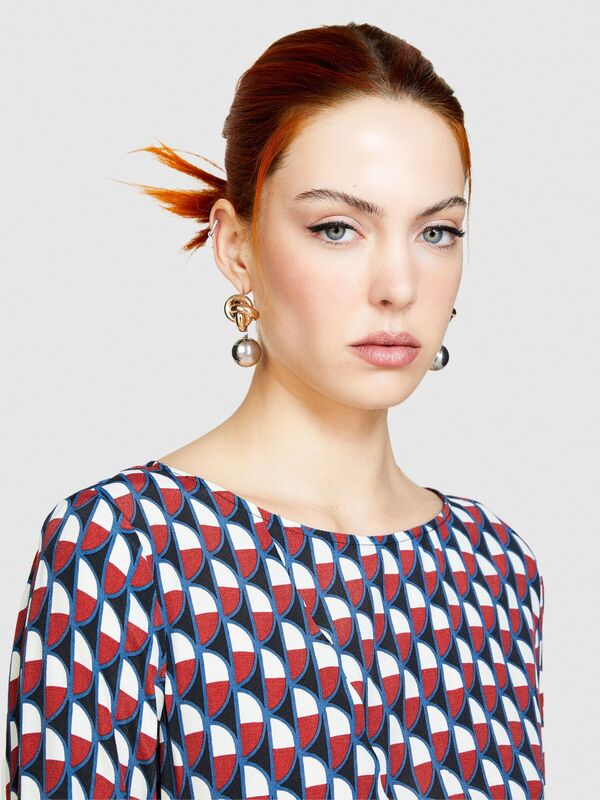 %100 Viskoz Tamamı Desenli Dik Yaka Uzun Kollu Elbise Kadın Mavi Elbise - 324P4UVWLV05F