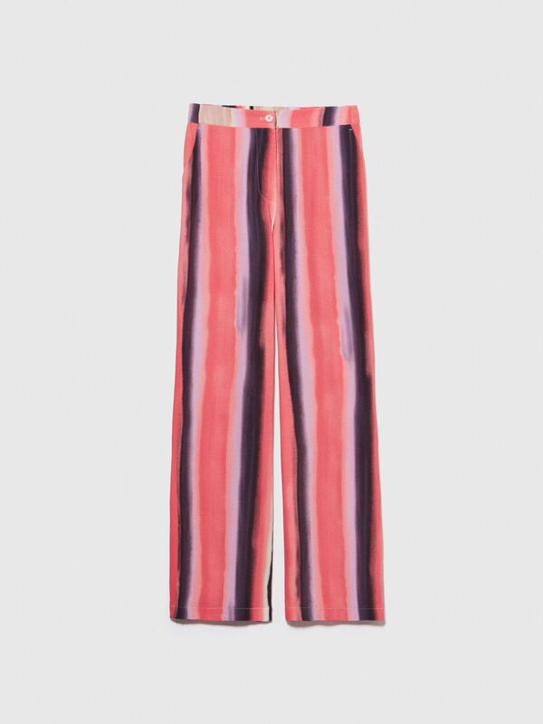 %100 Viskoz Tamamı Desenli Elastik Bel Bantlı Pantolon Kadın Yeşil Pantolon - 324P4ZDNLF05F