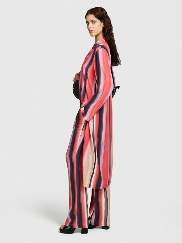 %100 Viskoz Tamamı Desenli Elastik Bel Bantlı Pantolon Kadın Yeşil Pantolon - 324P4ZDNLF05F