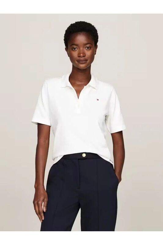 Tommy Hilfiger - 1985 REG PIQUE POLO SS Kadın Beyaz Polo - WW0WW43224 Tommy Hilfiger - 1985 REG PIQUE POLO SS Kadın Beyaz Polo - WW0WW43224