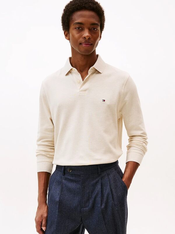 Tommy Hilfiger - 1985 REGULAR LS POLO Erkek Bej Polo - MW0MW20183