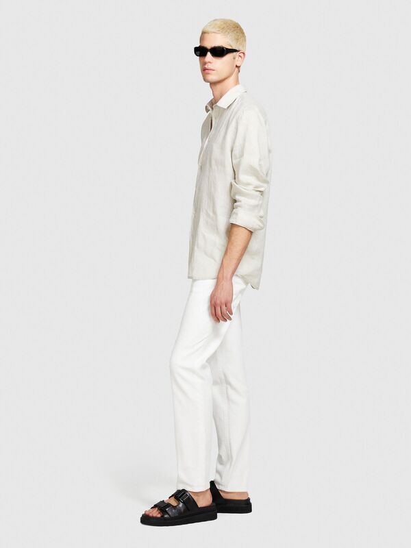 Sisley - 5 Cepli Normal Bel Denim Pantolon Erkek Kırık Beyaz Pantolon - 324P4SUYSE022