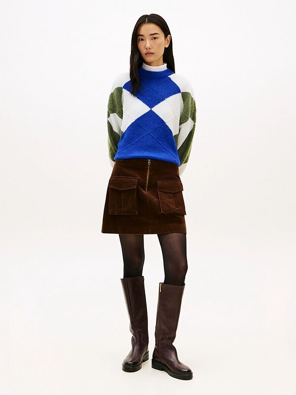 Tommy Hilfiger - ALPACA BLEND ARGYLE C-NK LS SWT Kadın Mavi Kazak - WW0WW47464