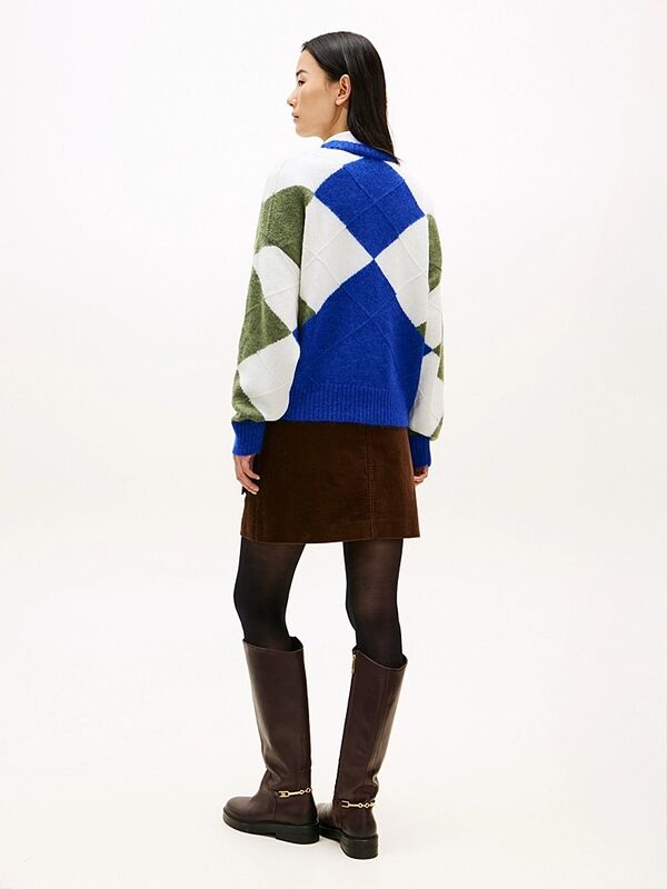 ALPACA BLEND ARGYLE C-NK LS SWT Kadın Mavi Kazak - WW0WW47464