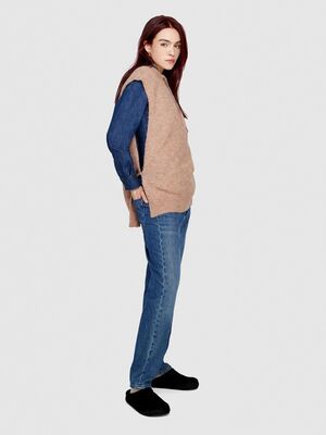 Sisley - Alpaka Yün Karışımlı Kapüşonlu Kolsuz Kazak Kadın Kahverengi Kazak - 323A103WMU00L