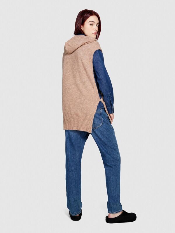 Alpaka Yün Karışımlı Kapüşonlu Kolsuz Kazak Kadın Kahverengi Kazak - 323A103WMU00L