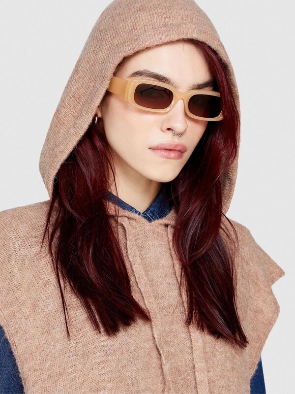 Alpaka Yün Karışımlı Kapüşonlu Kolsuz Kazak Kadın Kahverengi Kazak - 323A103WMU00L