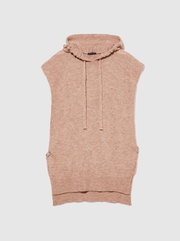 Alpaka Yün Karışımlı Kapüşonlu Kolsuz Kazak Kadın Kahverengi Kazak - 323A103WMU00L