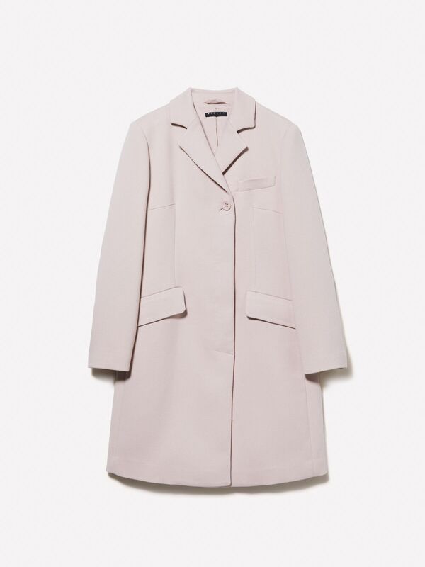 Astarlı Düğmeli Kapaklı Cep Tasarımı Erkek Yaka Kaban Kadın Pudra Kaban - 324A22GWLN04G