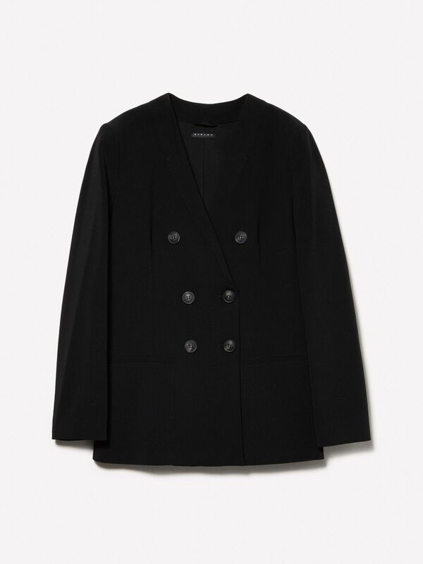 Astarlı Normal Kesim Yakasız Kruvaze Ceket Kadın Siyah Ceket - 324A2GJCLW028