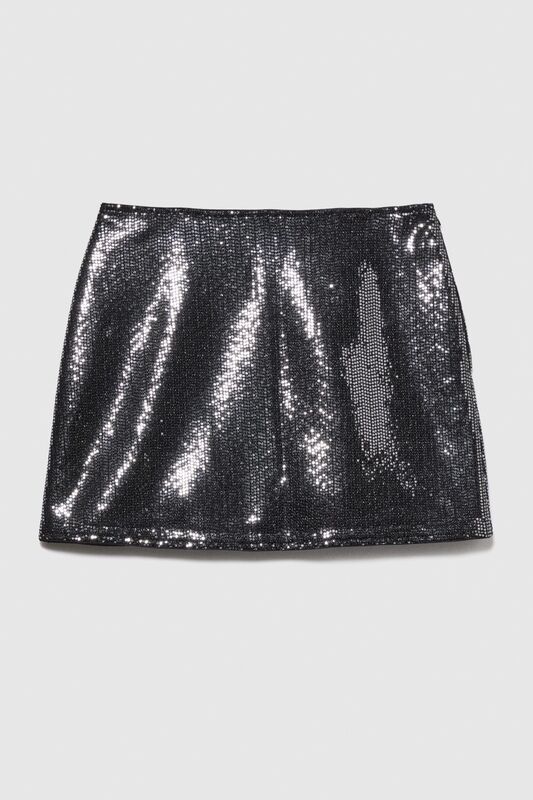 Astarlı Payetli Mini Etek Kadın Siyah T-Shirt - 323A4XJTL001Z