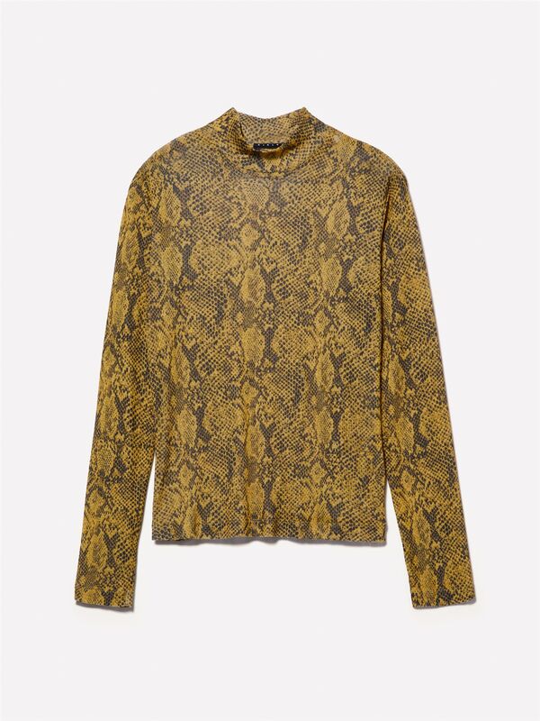 Baskılı Dar Kesim Yüksek Yaka Uzun Kollu T-Shirt Kadın Sarı Baskılı T-Shirt - 324A34GGL200R