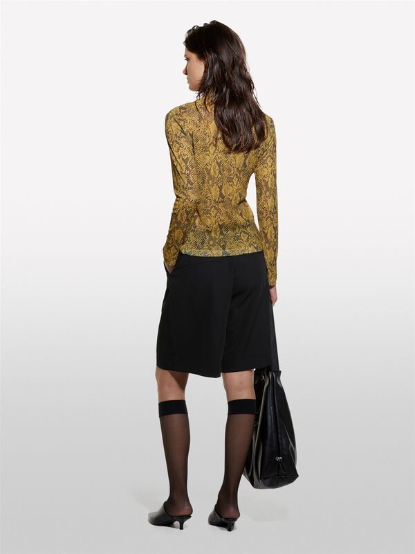 Sisley - Baskılı Dar Kesim Yüksek Yaka Uzun Kollu T-Shirt Kadın Sarı Baskılı T-Shirt - 324A34GGL200R