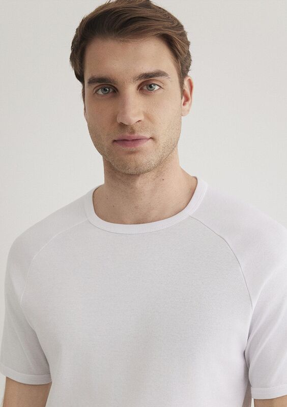 BİSİKLET YAKA TİŞÖRT Erkek Beyaz T-Shirt - M06605