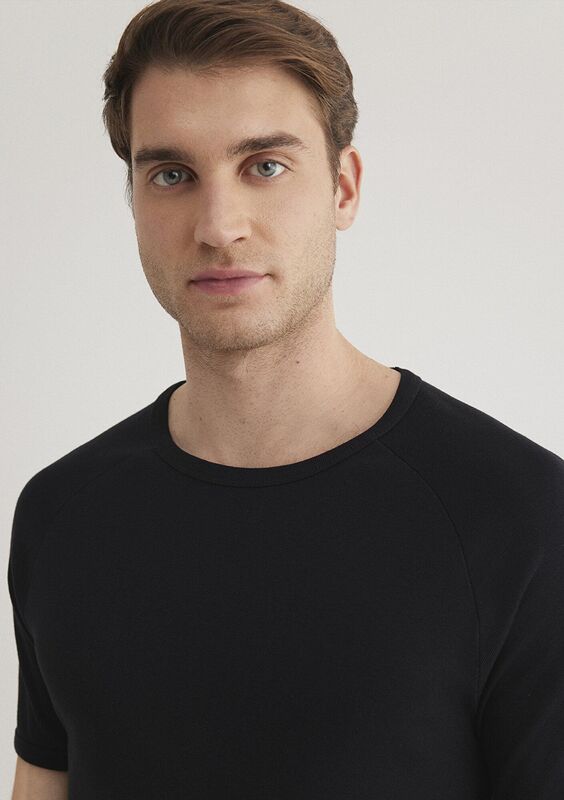 BİSİKLET YAKA TİŞÖRT Erkek Siyah Basic T-Shirt - M06605