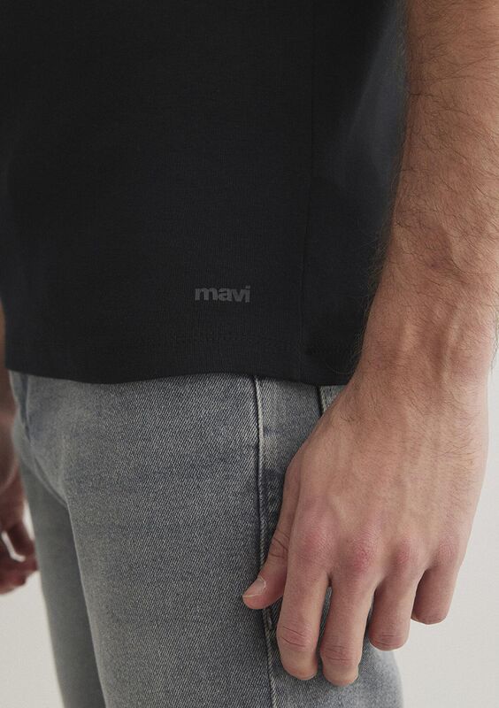 BİSİKLET YAKA TİŞÖRT Erkek Siyah Basic T-Shirt - M06605