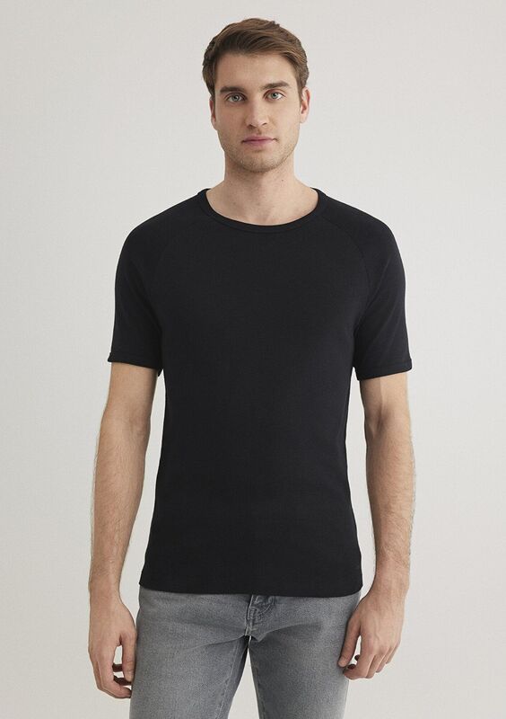 BİSİKLET YAKA TİŞÖRT Erkek Siyah T-Shirt - M06605