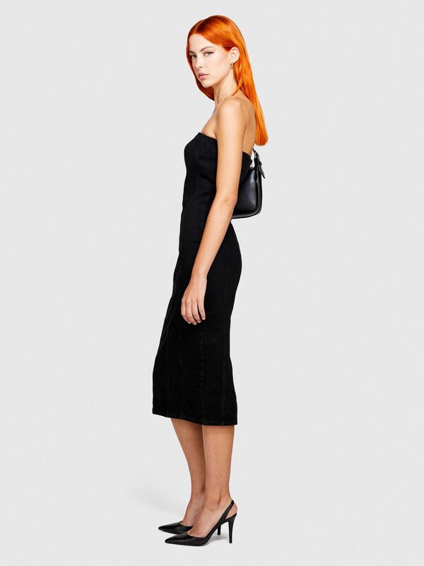 Bodycon Çizgili Denim Elbise Kadın Koyu Lacivert Elbise - 323A4FRTLV05B