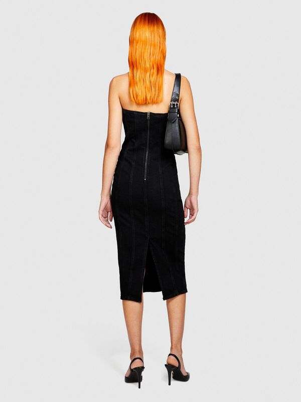 Bodycon Çizgili Denim Elbise Kadın Koyu Lacivert Elbise - 323A4FRTLV05B