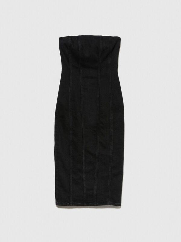 Bodycon Çizgili Denim Elbise Kadın Koyu Lacivert Elbise - 323A4FRTLV05B
