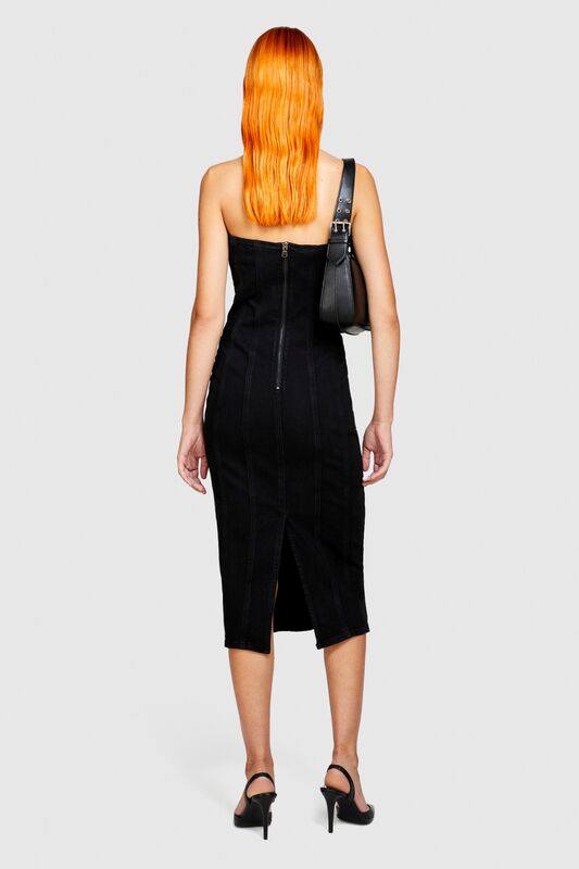 Bodycon Çizgili Denim Elbise Kadın Lacivert T-Shirt - 323A4FRTLV05B