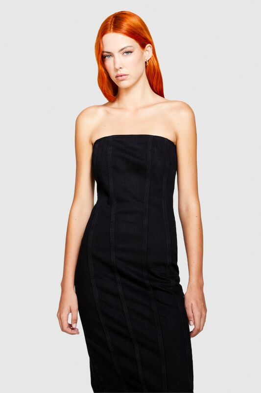 Bodycon Çizgili Denim Elbise Kadın Lacivert T-Shirt - 323A4FRTLV05B