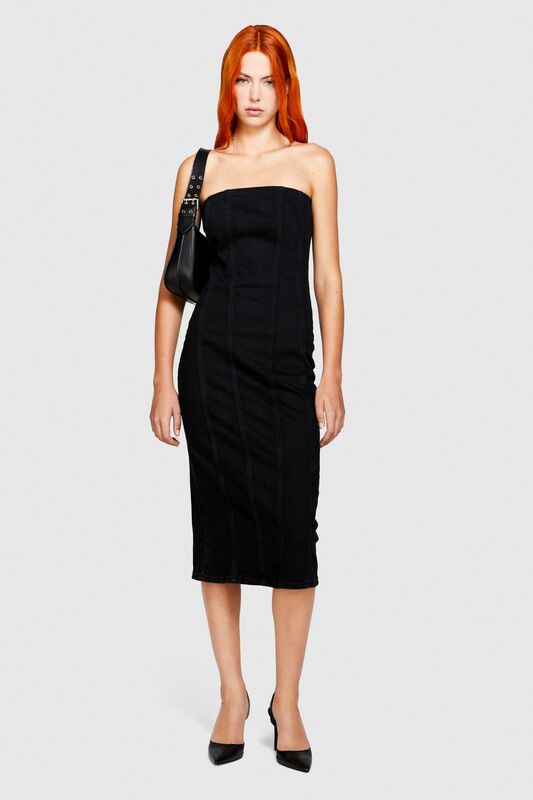 Bodycon Çizgili Denim Elbise Kadın Lacivert T-Shirt - 323A4FRTLV05B