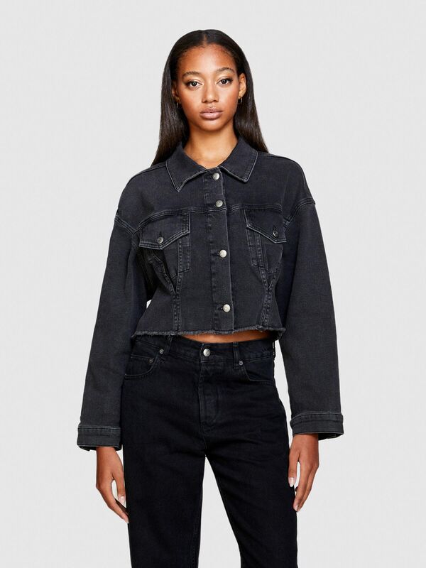 Boxy Fit Crop Denim Ceket Kadın Lacivert Mont - 323A29O1LN03N