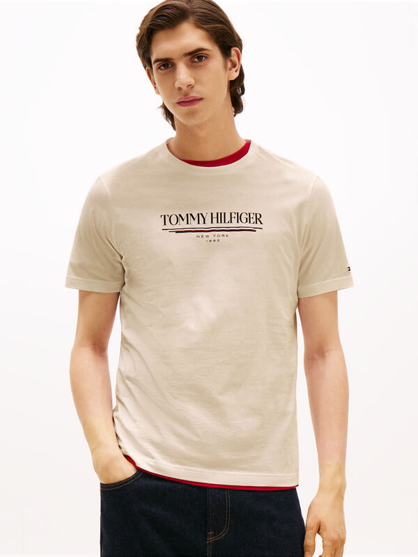 Tommy Hilfiger - BRAND LOVE HILFIGER TEE Erkek Bej T-Shirt - MW0MW40324