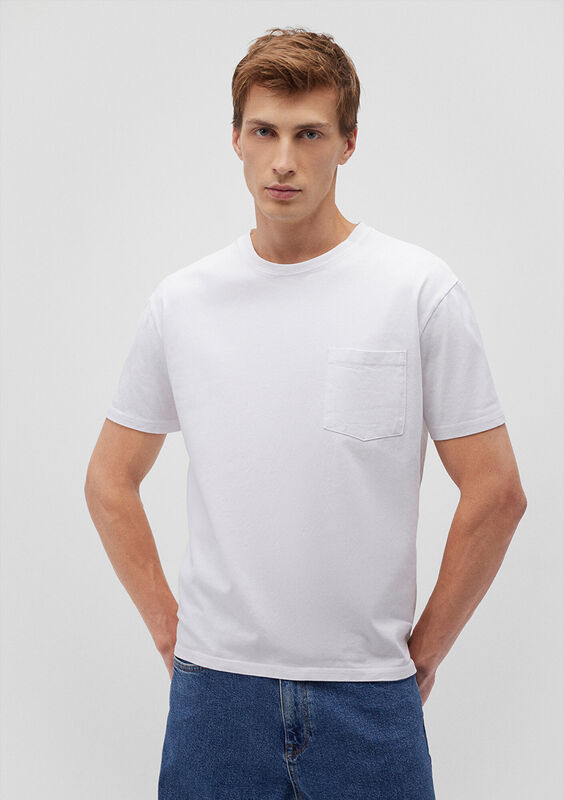 CEPLİ TİŞÖRT Erkek Beyaz T-Shirt - M066248