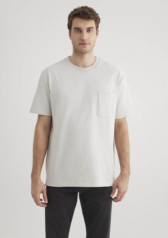 CEPLİ TİŞÖRT Erkek Gri Basic T-Shirt - M066248