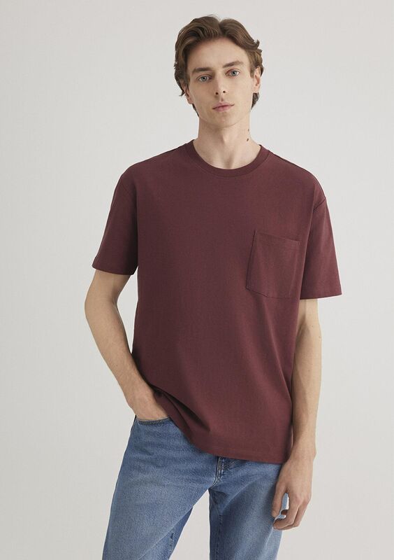 CEPLİ TİŞÖRT Erkek Red Mahogany Basic T-Shirt - M066248