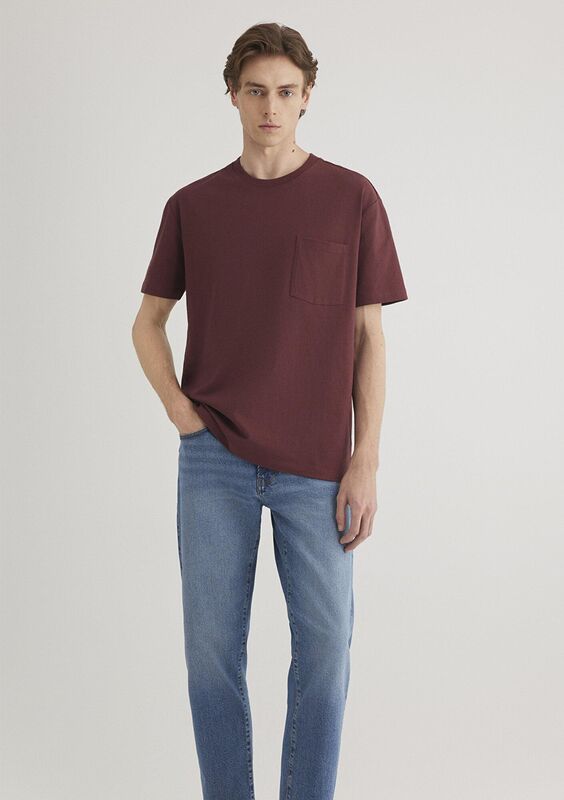 CEPLİ TİŞÖRT Erkek Red Mahogany Basic T-Shirt - M066248
