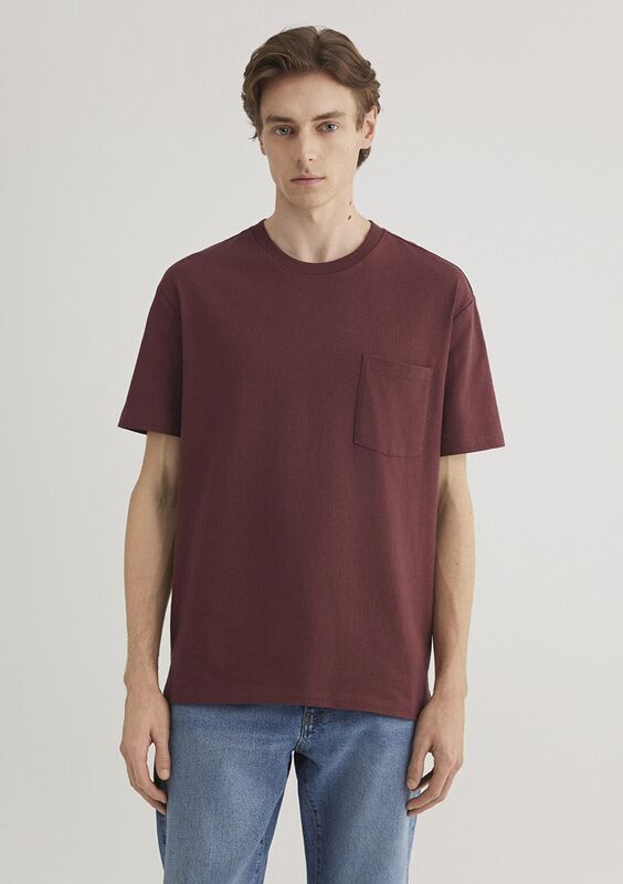 CEPLİ TİŞÖRT Erkek Red Mahogany Basic T-Shirt - M066248