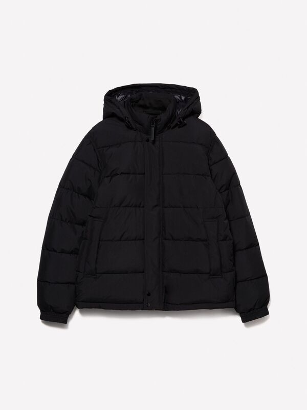 Çıkarılabilir Kapüşonlu Cepli Gizli Fermuarlı Şişme Mont Erkek Siyah Mont - 324A2WYCSN03M