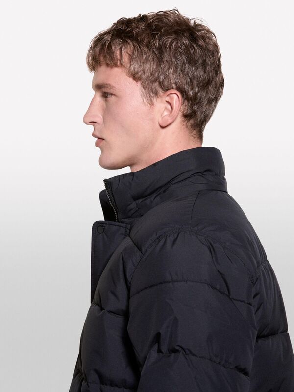 Çıkarılabilir Kapüşonlu Cepli Gizli Fermuarlı Şişme Mont Erkek Siyah Mont - 324A2WYCSN03M