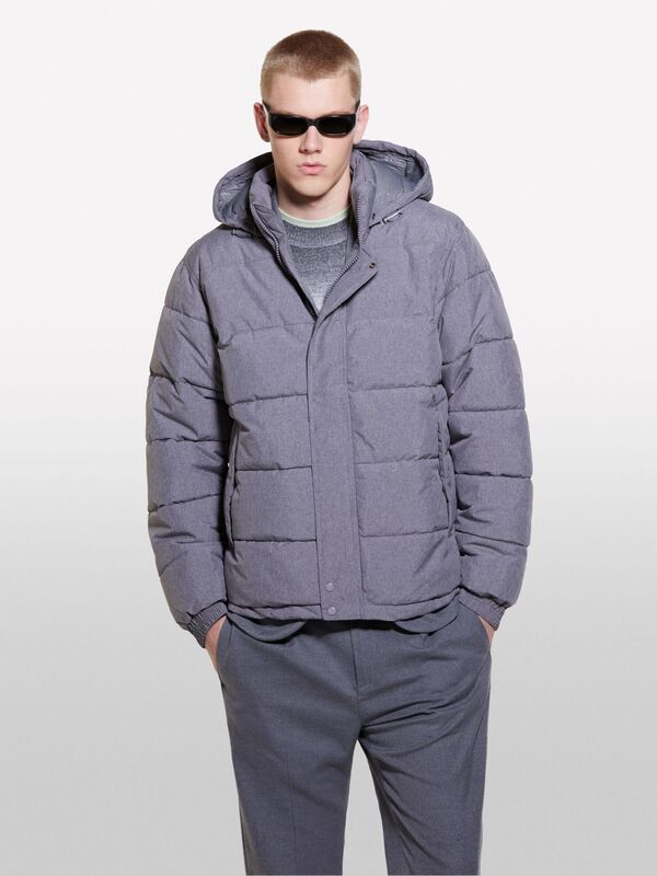 Çıkarılabilir Kapüşonlu Cepli Gizli Fermuarlı Şişme Mont Erkek Siyah Mont - 324A2WYCSN03M