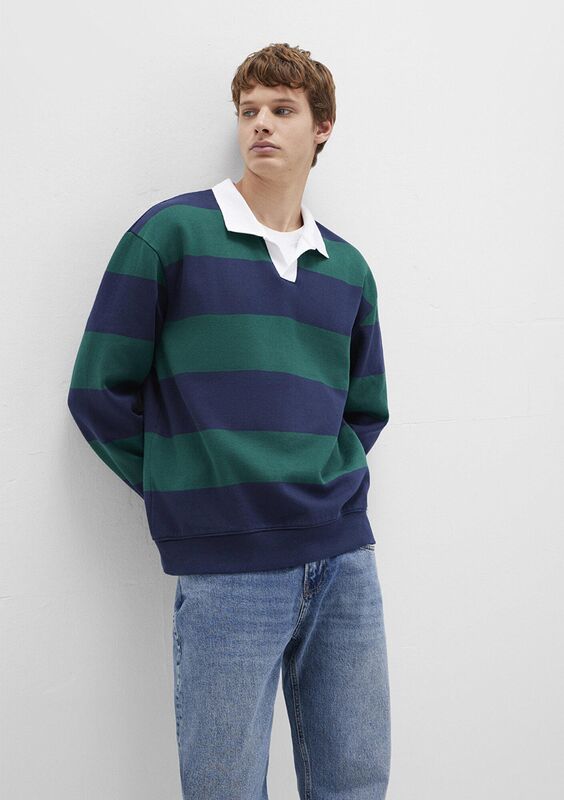 Mavi - ÇİZGİLİ SWEATSHIRT Erkek Koyu Mavi Sweatshirt - M0S10491