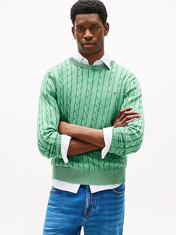 Tommy Hilfiger - CLASSIC CABLE GMD C NK Erkek Yeşil Kazak - MW0MW39524