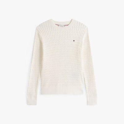 CO CABLE C-NK LS SWEATER Kadın Beyaz Kazak - WW0WW44993